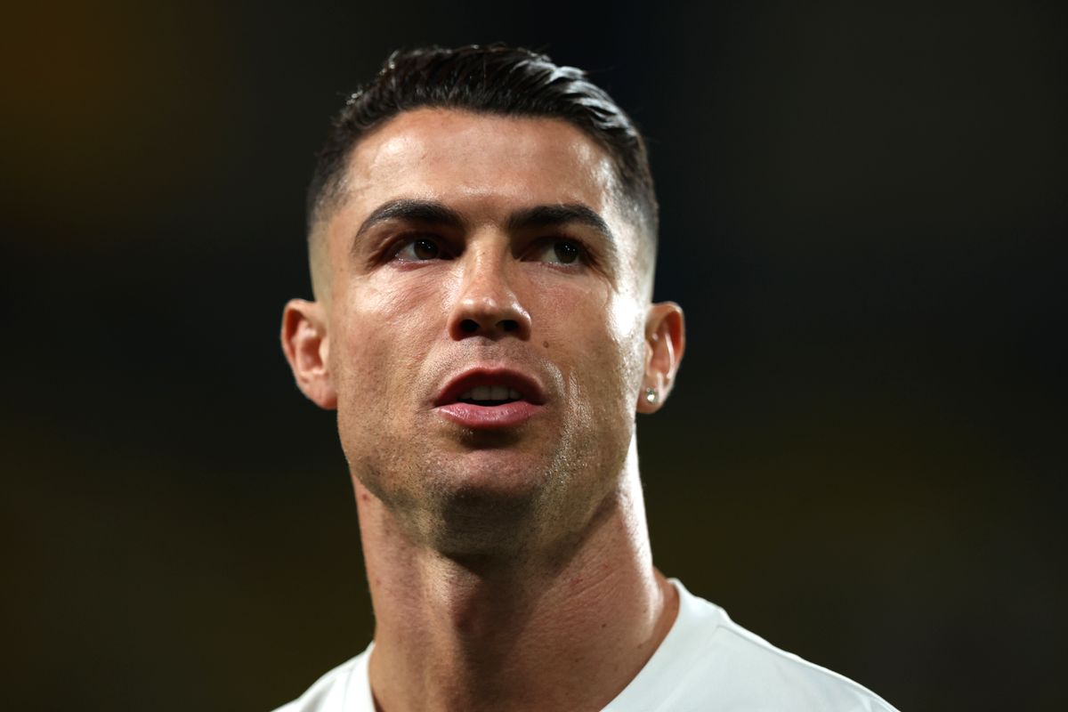 RIYADH, SAUDI ARABIA - MAY 07: Cristiano Ronaldo of Al Nassr looks on during the warm up prior to the Saudi Pro League match between Al Nassr and Al Ittihad at Al-Awwal Park on May 07, 2025 in Riyadh, Saudi Arabia. (Photo by Yasser Bakhsh/Getty Images)
