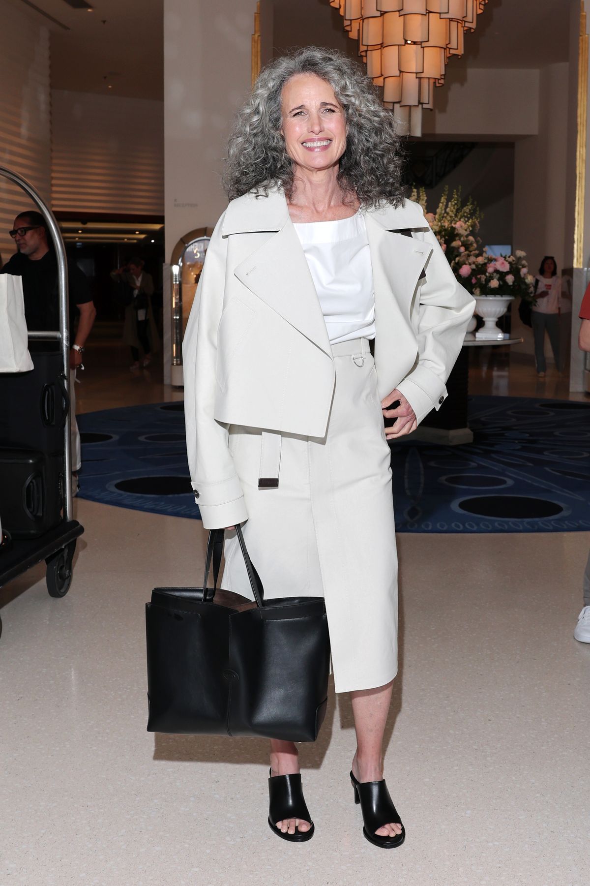 CANNES, FRANCE - MAY 13: Andie MacDowell is seen at Hotel Martinez during day one of the 78th Cannes Film Festival on May 13, 2025 in Cannes, France. (Photo by Jacopo Raule/GC Images)