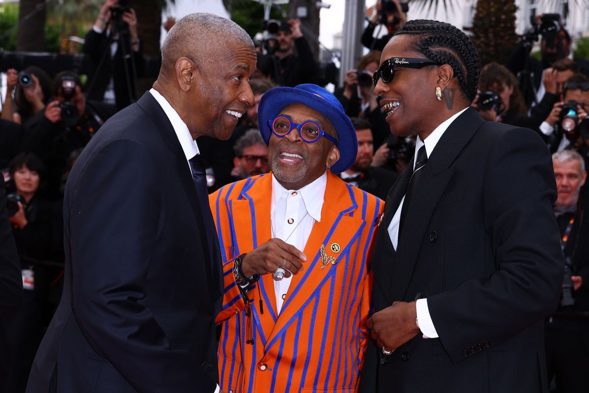 CANNES, FRANCE - MAY 19: (L-R) Denzel Washington, Spike Lee and ASAP Rocky attend the "Highest 2 Lowest" red carpet at the 78th annual Cannes Film Festival at Palais des Festivals on May 19, 2025 in Cannes, France. (Photo by Marc Piasecki/FilmMagic)