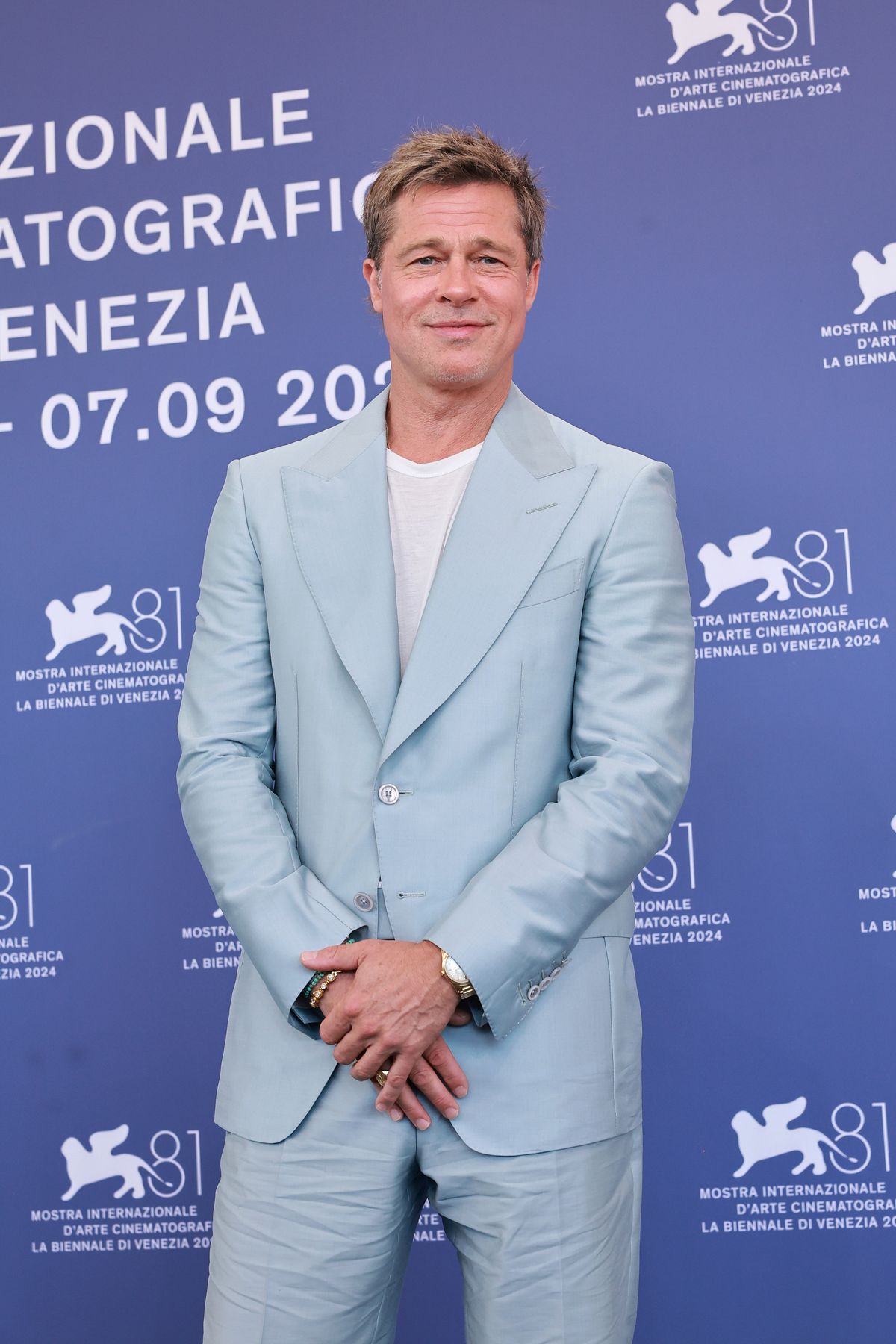 VENICE, ITALY - SEPTEMBER 01: Brad Pitt attends the "Wolfs" photocall during the 81st Venice International Film Festival at Palazzo del Casino on September 01, 2024 in Venice, Italy. (Photo by Matt Winkelmeyer/Getty Images)
