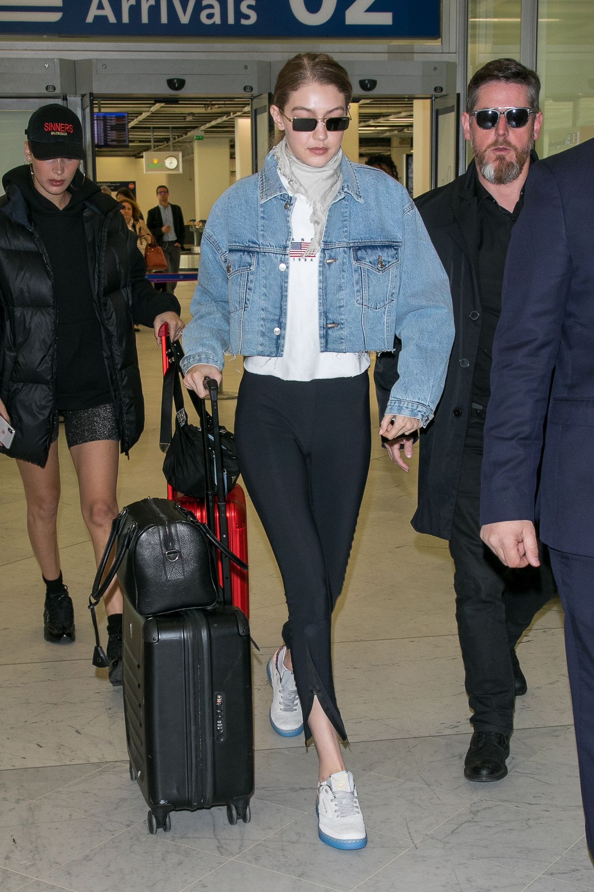 PARIS, FRANCE - MAY 02:  Models Bella Hadid and Gigi Hadid are seen at Orly airport on May 2, 2018 in Paris, France.  (Photo by Marc Piasecki/GC Images)