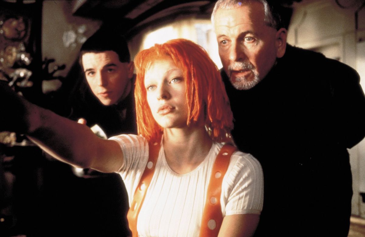 1997; The Fifth Element. Original Film Title: The Fifth Element, PICTURED: CHARLIE CREED MILES, IAN HOLM, MILLA JOVOVICH, Composer: Eric Serra, Director: Luc Besson, IN CAST: Bruce Willis, Gary Oldman, Milla Jovovich, Ian Holm, Charlie Creed Miles, Chris Tucker, MaÏwenn Le Besco 