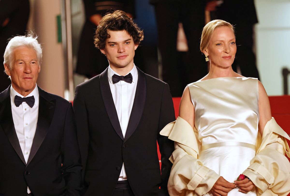 CANNES, FRANCE - MAY 17: (L to R) Richard Gere, Homer James Jigme Gere and Uma Thurman attend the "Oh, Canada" red carpet during The 77th Annual Cannes Film Festival at Palais des Festivals on May 17, 2024 in Cannes, France. (Photo by Max Cisotti/Dave Benett/Getty Images)