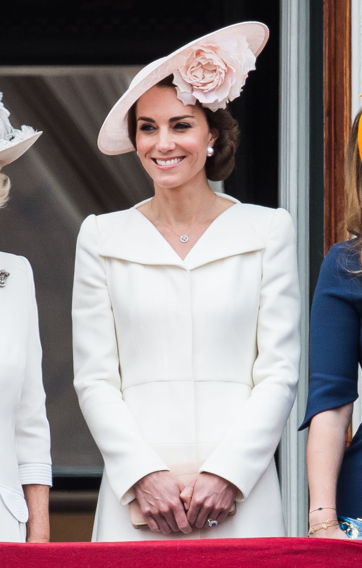 LONDON, ENGLAND - JUNE 11:  Catherine, Duchess of Cambridge stands on the balcony during the Trooping the Colour, this year marking the Queen's official 90th birthday at The Mall on June 11, 2016 in London, England. The ceremony is Queen Elizabeth II's annual birthday parade and dates back to the time of Charles II in the 17th Century when the Colours of a regiment were used as a rallying point in battle.  (Photo by Samir Hussein/WireImage)