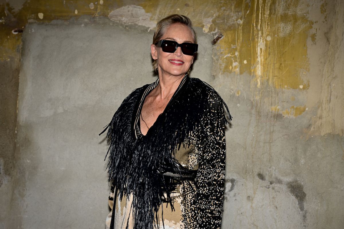 US actress Sharon Stone poses for the photograph during the Antonio Marras collection show as part of the Milan Fashion Week Womenswear Autumn/Winter 2025/2026 in Milan on February 26, 2025. (Photo by Piero CRUCIATTI / AFP)