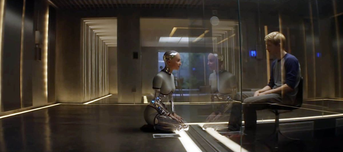 USA. Domhnall Gleeson and Alicia Vikander in a scene from the ©Universal Pictures promo for the new movie: Ex Machina (2015).
Plot: A young programmer is selected to participate in a breakthrough experiment in artificial intelligence by evaluating the human qualities of a breathtaking female A.I.,Image: 215466298, License: Rights-managed, Restrictions: Supplied by Landmark Media. Editorial Only. Landmark Media is not the copyright owner of these Film or TV stills but provides a service only for recognised Media outlets., ***
HANDOUT image or SOCIAL MEDIA IMAGE or FILMSTILL for EDITORIAL USE ONLY! * Please note: Fees charged by Profimedia are for the Profimedia's services only, and do not, nor are they intended to, convey to the user any ownership of Copyright or License in the material. Profimedia does not claim any ownership including but not limited to Copyright or License in the attached material. By publishing this material you (the user) expressly agree to indemnify and to hold Profimedia and its directors, shareholders and employees harmless from any loss, claims, damages, demands, expenses (including legal fees), or any causes of action or allegation against Profimedia arising out of or connected in any way with publication of the material. Profimedia does not claim any copyright or license in the attached materials. Any downloading fees charged by Profimedia are for Profimedia's services only. * Handling Fee Only 
***, Model Release: no