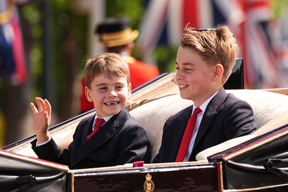 Prince Louis (left) and Prince George leave Buckingham Palace ahead of Trooping the Colour ceremony in central London as King Charles III celebrates his official birthday. Picture date: Saturday June 14, 2025. (Photo by Aaron Chown/PA Images via Getty Images)