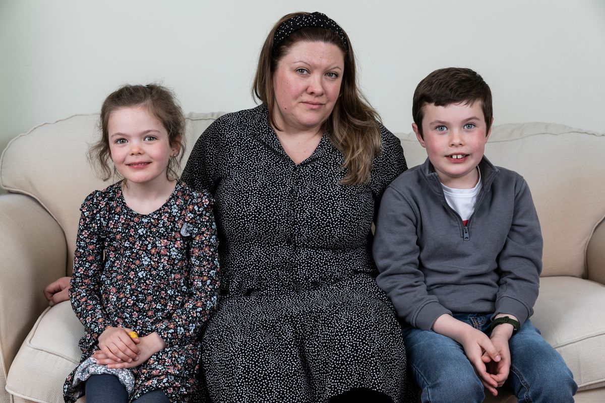 **EMBARGOED UNTIL 14.00HRS BST / MAY 1, 2024** 

Elena Leeming, 39, with her two children Violet, five, and Clive, six, pictured at their home in York, North Yorks, April 17 2024. A proud "super strict" mum only lets her kids watch TV once a week, throws away toys they leave out and never lets them eat sweets. Elena Leeming, 39, believes strict parenting is the best way to "prepare kids for life." Her children, Clive, six, and Violet, five, have done chores since they were three. She only allows them to watch TV on Sundays and limits sugary snacks so they have "never eaten a Haribo in their lives". The business analyst even throws away any toys that aren't tidied away as a punishment - regardless of how new or expensive they were.