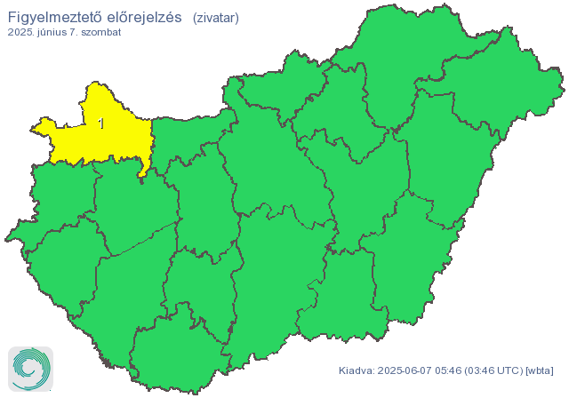Szombati időjárás: Győr-Moson-Sopron vármegyében elsőfokú figyelmeztetés érvényes 