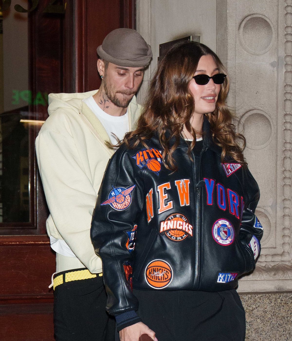 02/01/2025 Justin and Hailey Bieber are spotted headed to the Knicks/Lakers game in New York City. The 30 year old pop and R&B singer wore a yellow jacket paired with black trousers, a grey beanie, and tan slippers. While Hailey appeared to be spirit with a black leather bomber jacket with Knicks and Islanders patches paired with black trousers

sales@theimagedirect.com Please byline:TheImageDirect.com