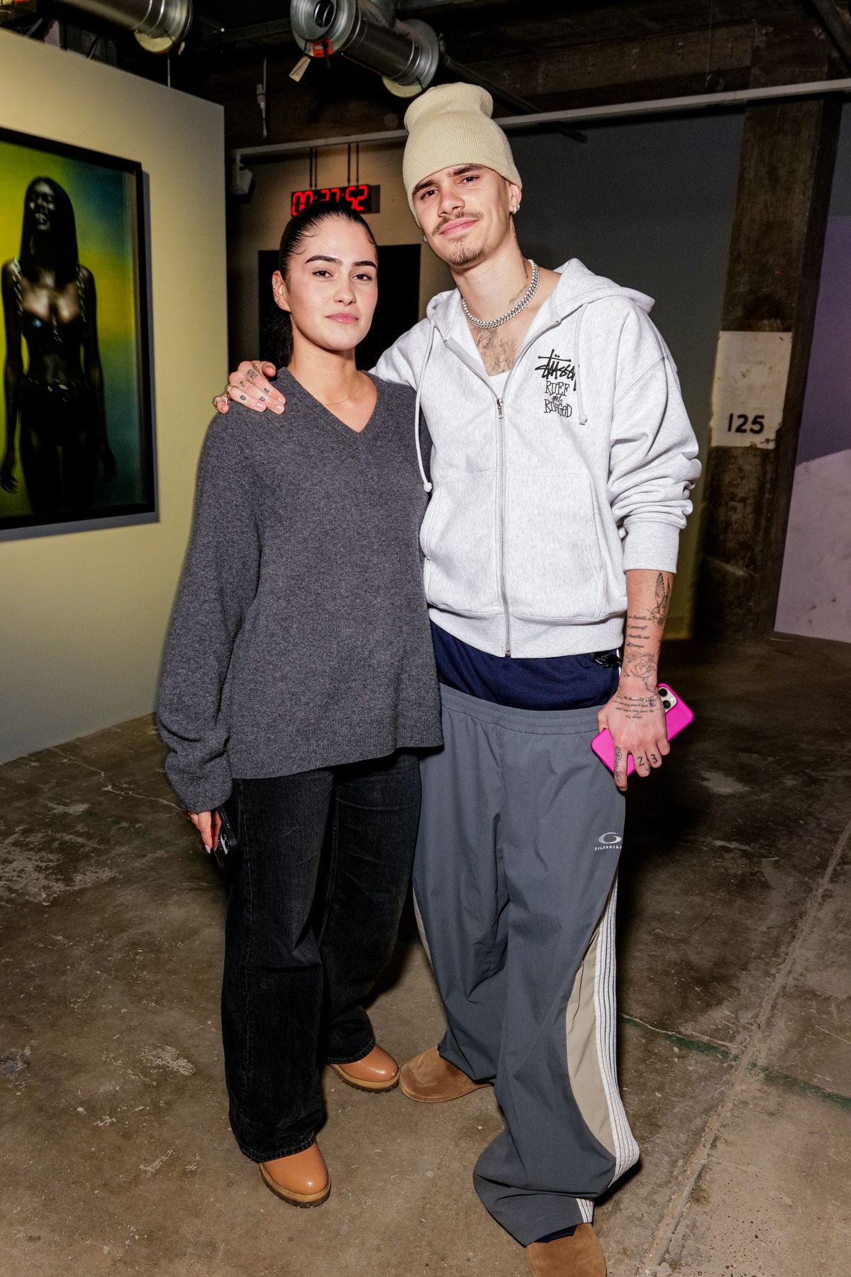 LONDON, ENGLAND - MARCH 27: Kim Turnbull and Romeo Beckham attend the Gabriel Moses: Selah Opening Reception at 180 Studios on March 27, 2025 in London, England. (Photo by Dave Benett/Getty Images for 180 Studios)