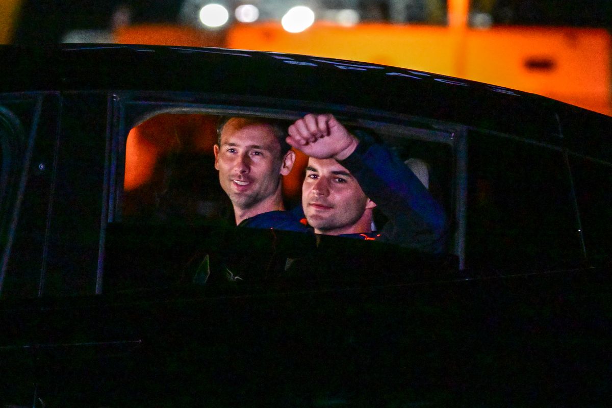 Polish astronaut Slawosz Uznanski-Wisniewski (L) and Hungarian astronaut Tibor Kapu gesture at relatives as he makes his way to Launch Complex 39A ahead of the Axiom-4 mission, with a SpaceX Dragon spacecraft and Falcon 9 rocket, lift off at NASA's Kennedy Space Center in Cape Canaveral, Florida, on June 24, 2025. India, Poland and Hungary are set to send people to space for the first time in decades on an American commercial mission to the International Space Station that blasts off early morning on June 25.
Axiom Mission 4, or Ax-4, will launch from NASA's Kennedy Space Center in Florida at 2:31 am (0631 GMT), with a brand-new SpaceX Crew Dragon capsule riding atop a Falcon 9 rocket. (Photo by Giorgio VIERA / AFP)