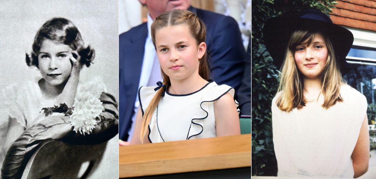 Erzsébet királyné, Sarolta hercegnő és Diana hercegné gyerekként