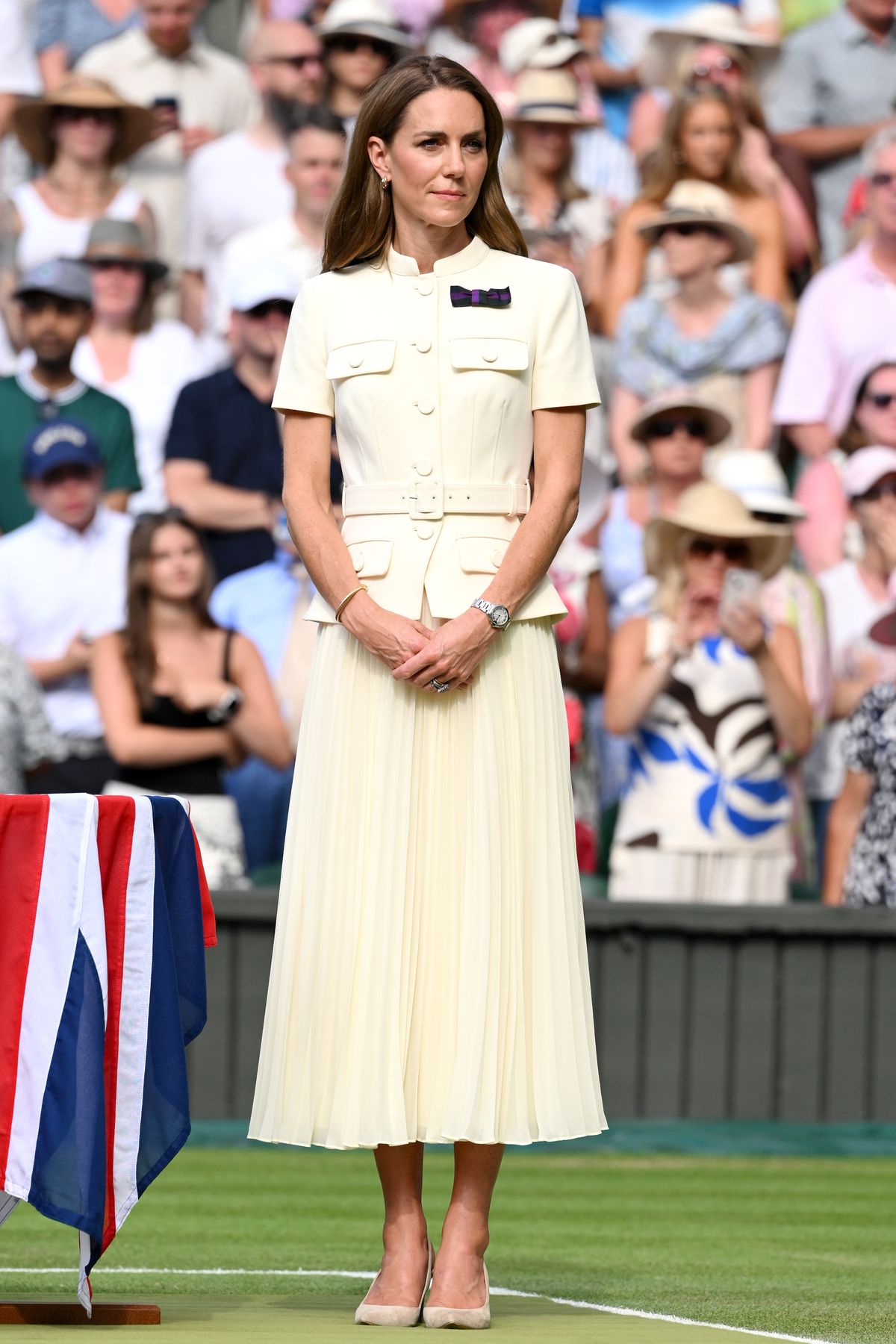 LONDON, ENGLAND - JULY 12: Catherine, Princess of Wales attends day thirteen of the Wimbledon Tennis Championships at the All England Lawn Tennis and Croquet Club at All England Lawn Tennis and Croquet Club on July 12, 2025 in London, England. (Photo by Karwai Tang/WireImage)