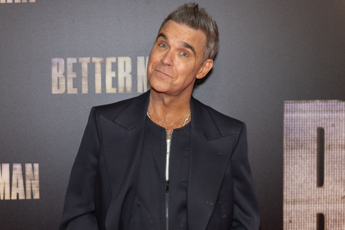 AMSTERDAM, NETHERLANDS - DECEMBER 10: Robbie Williams during "Better Man" Premiere at Koninklijk Theater Tuschinski on December 10, 2024 in Amsterdam, Netherlands. (Photo by Silas Tahapary/BSR Agency/Getty Images)