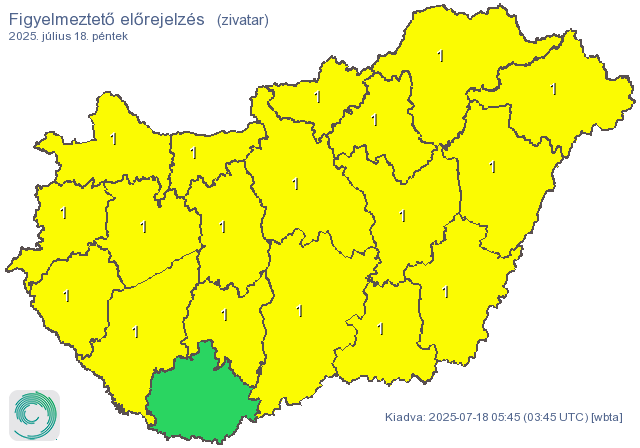Időjárás: figyelmeztetést adtak az egész országra zivatarok miatt, csak Baranyban nem fog esni