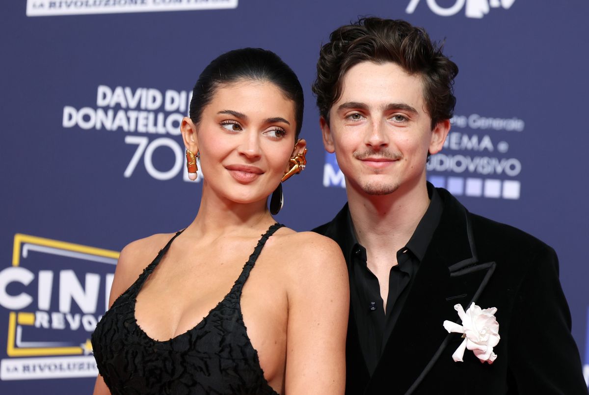 ROME, ITALY - MAY 07: Timothée Chalamet and Kylie Jenner attend the red carpet during the 70th David Di Donatello at Cinecittà Studios on May 07, 2025 in Rome, Italy. (Photo by Elisabetta A. Villa/Getty Images)