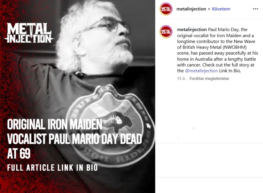 Meghalt Paul Mario Day, az Iron maiden eredeti énekese