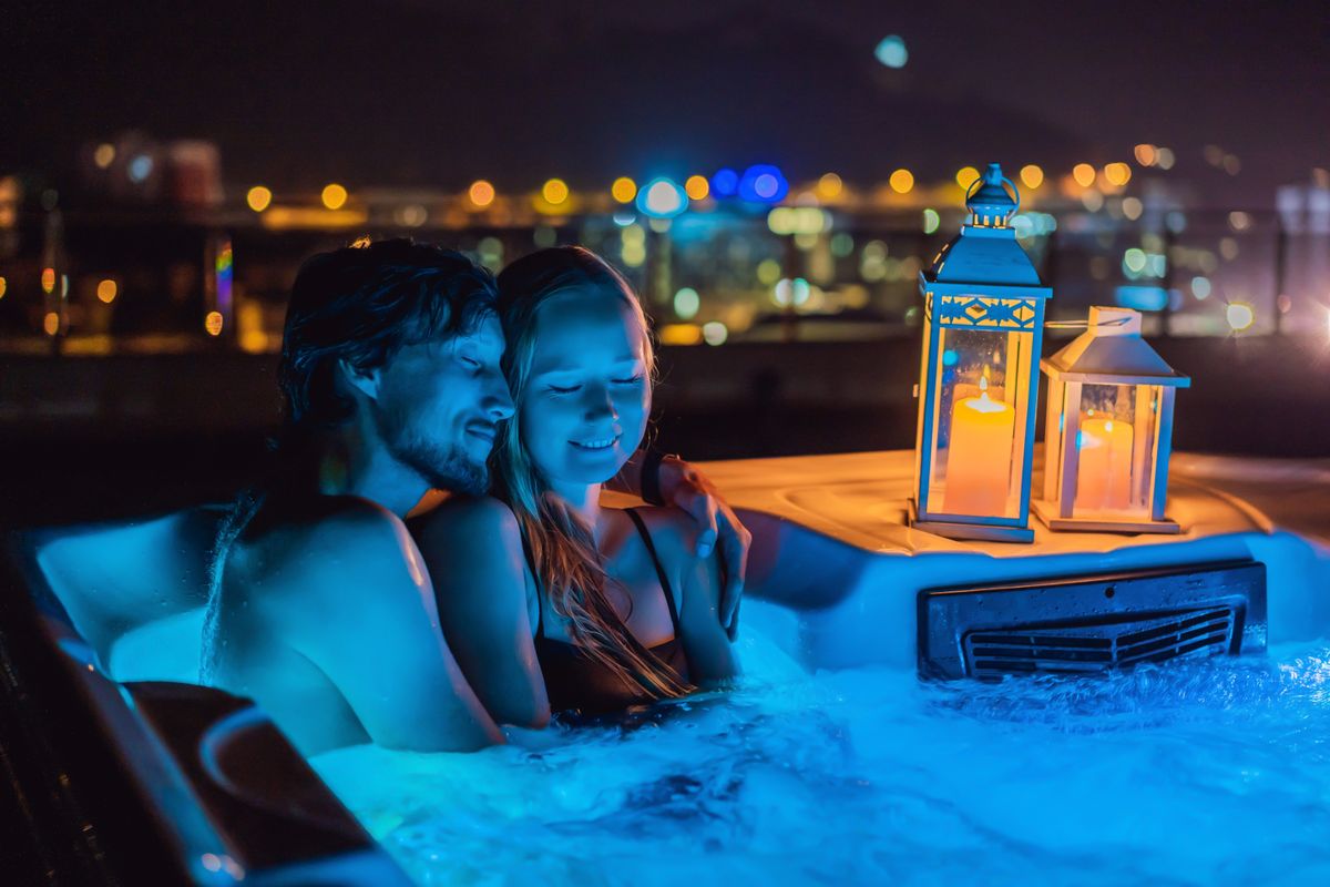 jakuzzi, pár, romantika, wellness, turista