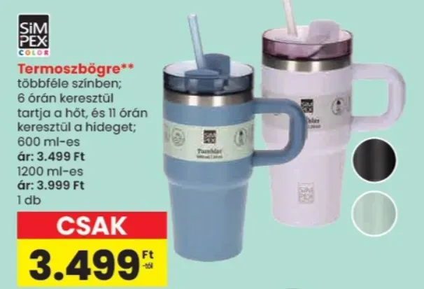 A termoszbögrék többféle színben kaphatóak most kedvezményes áron a Spar üzletekben