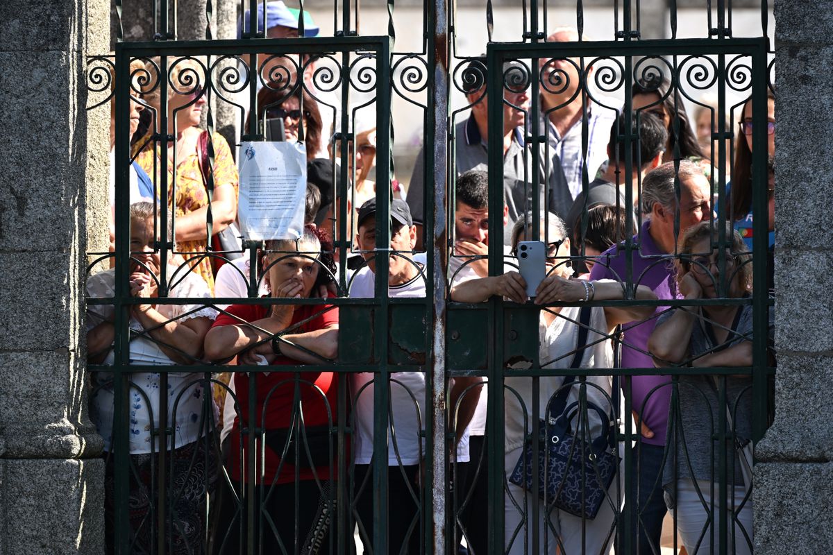 Public mourners gather at the funeral of Diogo Jota and Andre Silva being held at Igreja Matriz de Gondomar in the town of Gondomar near Porto. The Liverpool and Portugal forward died along with his younger brother Andre Silva in the accident in Zamora on Thursday morning. Picture date: Saturday July 5, 2025. (Photo by PA/PA Images via Getty Images)