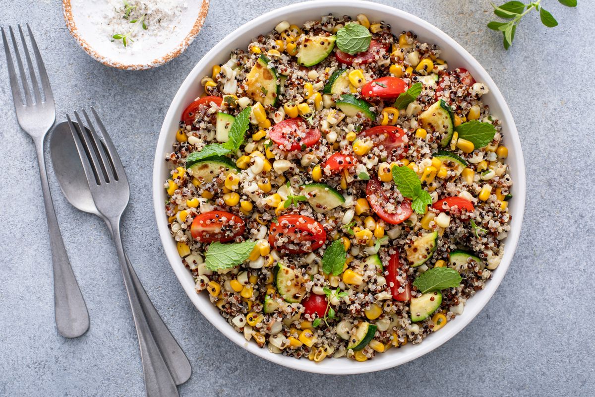 Colorful quinoa salad with mixed vegetables, perfect for a healthy meal