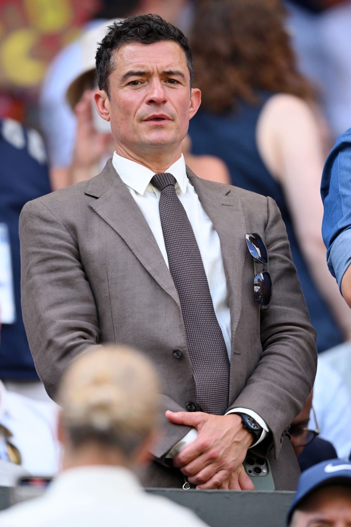 LONDON, ENGLAND - JULY 13: Orlando Bloom, wearing Ralph Lauren, attends day fourteen of the Wimbledon Tennis Championships at the All England Trennis and Croquet Club at on July 13, 2025 in London, England. (Photo by Karwai Tang/Getty Images for Ralph Lauren)