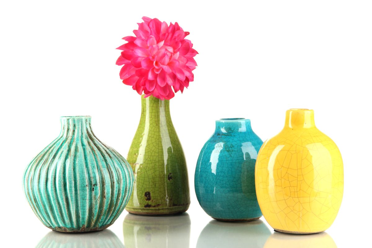 Decorative ceramic vases isolated on white