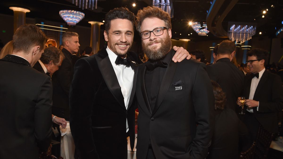 BEVERLY HILLS, CA - JANUARY 07:  Actors/filmmakers James Franco (L) and Seth Rogen celebrate The 75th Annual Golden Globe Awards with Moet & Chandon at The Beverly Hilton Hotel on January 7, 2018 in Beverly Hills, California.  (Photo by Michael Kovac/Getty Images for Moet & Chandon)