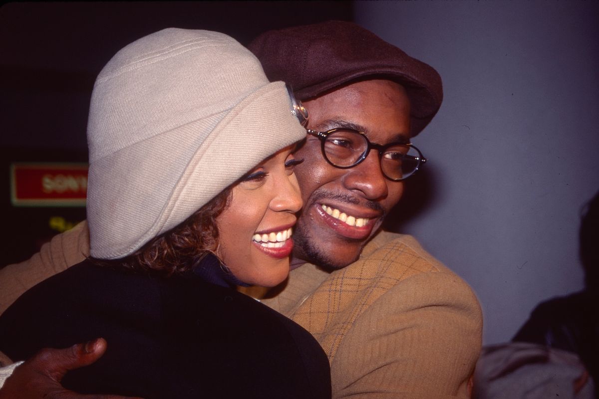 Bobby Brown and Whitney Houston attend the "Cinderella" movie premiere at the Sony Lincoln Square Theater in New York City on October 27, 1997.  (Photo by Sonia Moskowitz/Getty Images)
