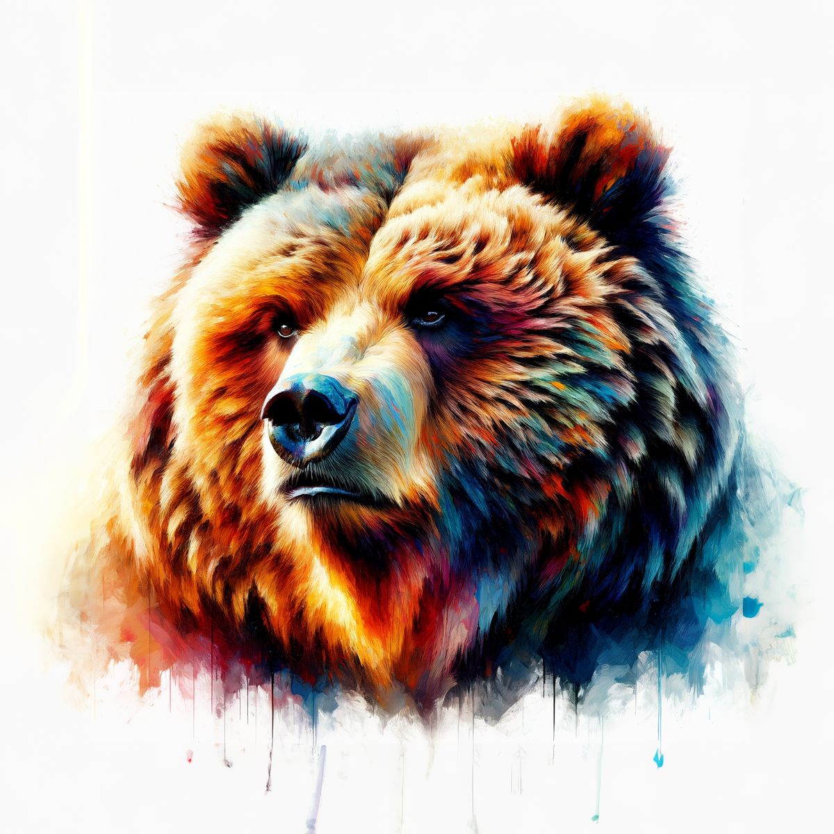 expressionist watercolor image of a grizzly bear isolated on white