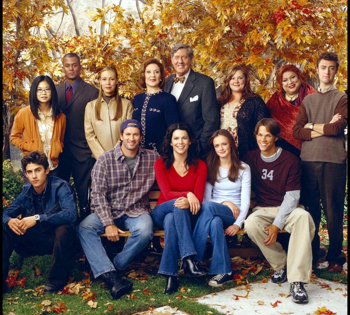 "GILMORE GIRLS" 
Pictured (left to right - back row):  Keiko Agena as Lane Kim, Yanic Truesdale as Michel Gerard, Liza Weil as Paris, Kelly Bishop as Emily Gilmore, Edward Herrmann as Richard Gilmore, Melissa McCarthy as Sookie St. James, Liz Torres as Miss Patty, Sean Gunn as Kirk, (left to right - bottom row):  Milo Ventimiglia as Jess, Scott Patterson as Luke, Lauren Graham as Lorelai Gilmore, Alexis Bledel as Rory Gilmore, Jared Padalecki as Dean.   GILMORE GIRLS