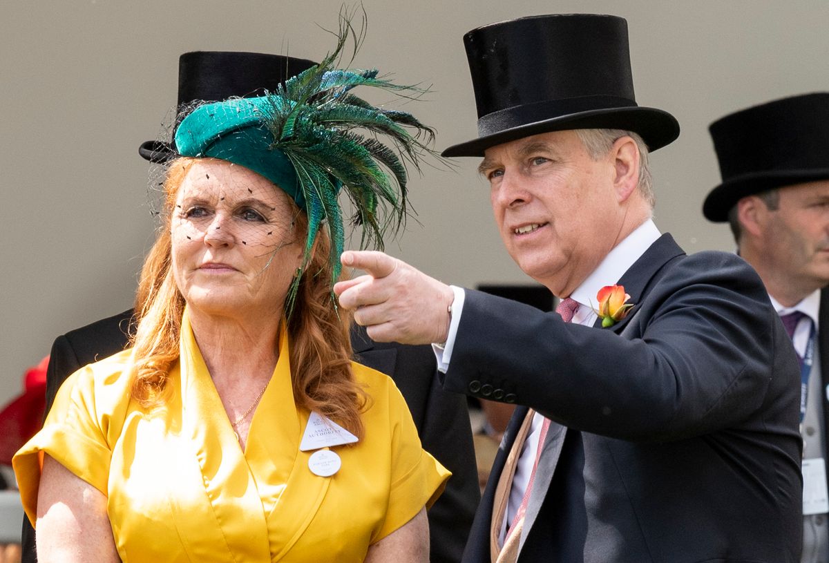 ASCOT, ENGLAND - JUNE 21: Prince Andrew, Duke of York and Sarah Ferguson, Duchess of York on day four of Royal Ascot at Ascot Racecourse on June 21, 2019 in Ascot, England. (Photo by Mark Cuthbert/UK Press via Getty Images)