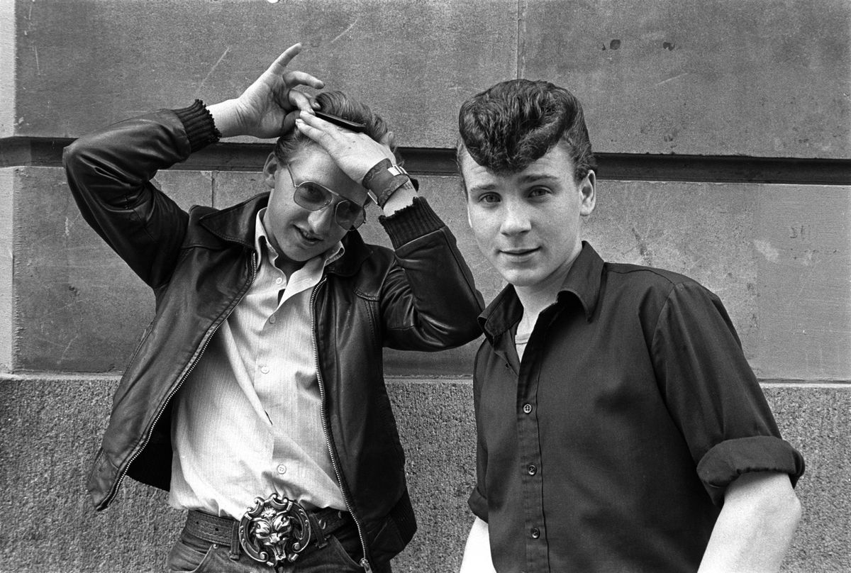 UNITED KINGDOM - AUGUST 24:  Photo of LEATHER JACKET and 80'S STYLE and ROCKABILLY and STREET STYLE  (Photo by Virginia Turbett/Redferns)