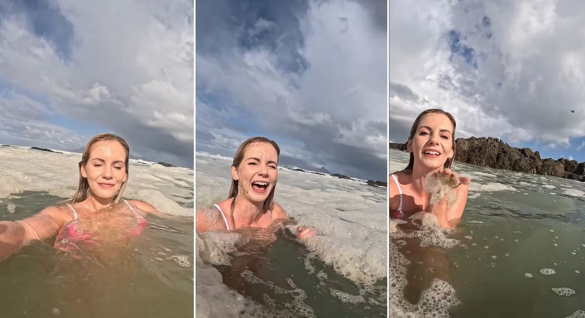 Michelle Sky Hayward szennyvízzel szennyezett vízben úszik Cape Town-nál