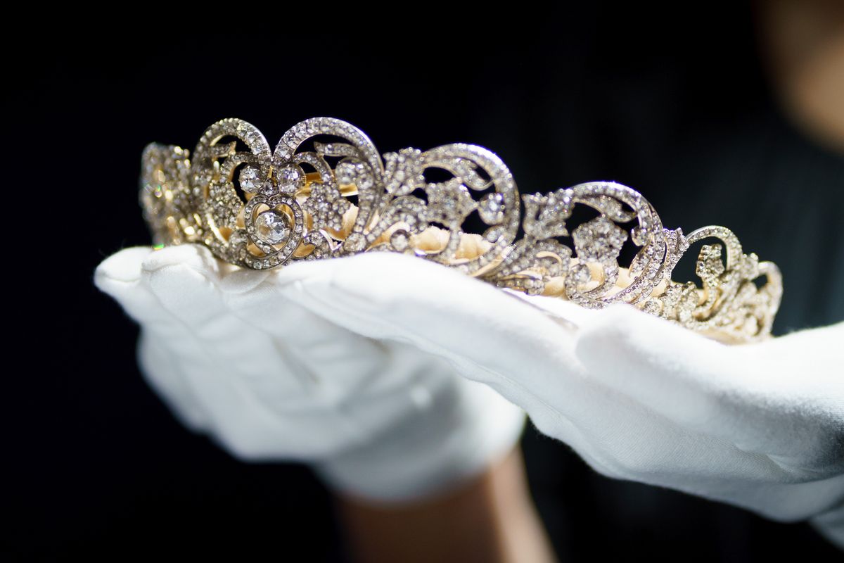 The Spencer Tiara worn by Diana, Princess of Wales on her wedding day, is on display at Sotheby's, London, as part of the UK's largest exhibition of tiaras in 20 years. Picture date: Friday May 27, 2022. (Photo by Dominic Lipinski/PA Images via Getty Images)