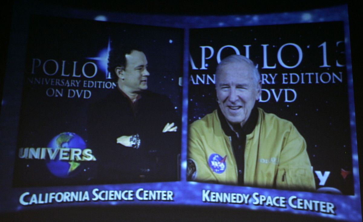 Tom Hanks and Captain Jim Lovell during "Apollo 13" Anniversary Edition DVD Launch - IMAX California Science Center at California Science Center in Los Angeles, California, United States. (Photo by Chris Polk/FilmMagic for Universal Studios-FM)