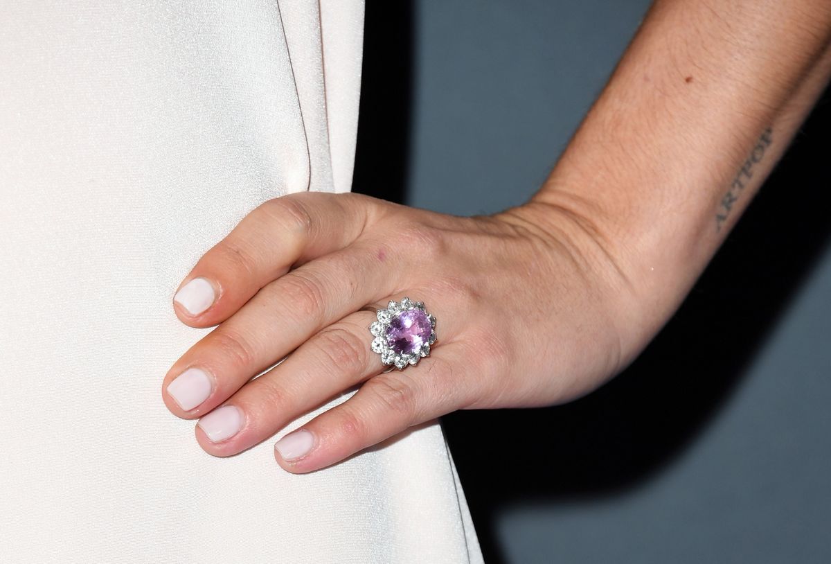 SANTA MONICA, CA - JANUARY 13:  Lady Gaga, winner of the Best Actress award for 'A Star Is Born' and the Best Song award for 'Shallow' from 'A Star Is Born,' ring and manicure details, poses in the press room during the 24th annual Critics' Choice Awards at Barker Hangar on January 13, 2019 in Santa Monica, California.  (Photo by Jon Kopaloff/Getty Images)