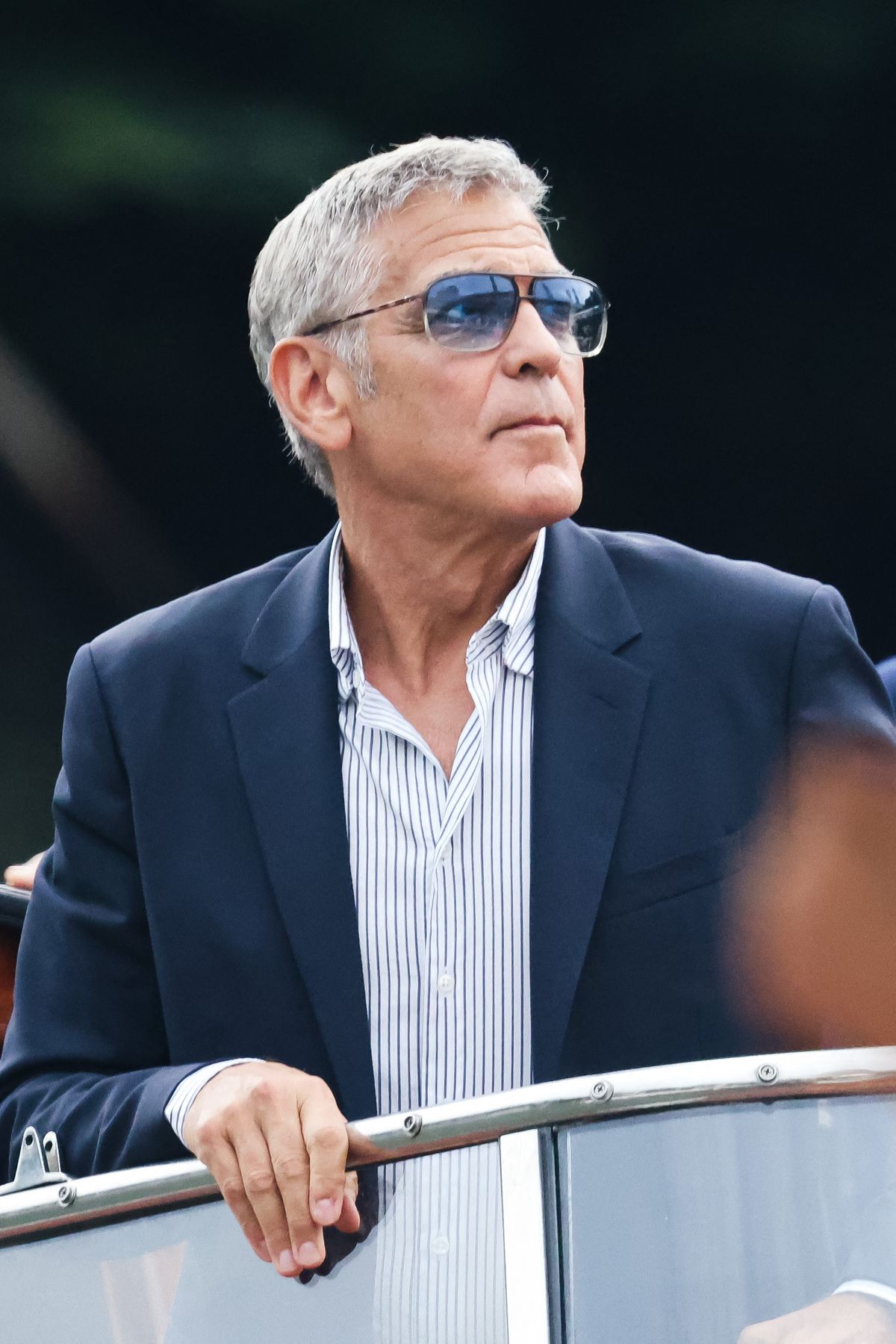George Clooney arrives by boat at the Hotel Excelsior pier during the 82nd Venice International Film Festival (Mostra Internazionale d'Arte Cinematografica) in Venezia Lido, Italy, on August 27, 2025 (Photo by Alessandro Bremec/NurPhoto). (Photo by Alessandro Bremec / NurPhoto via AFP)