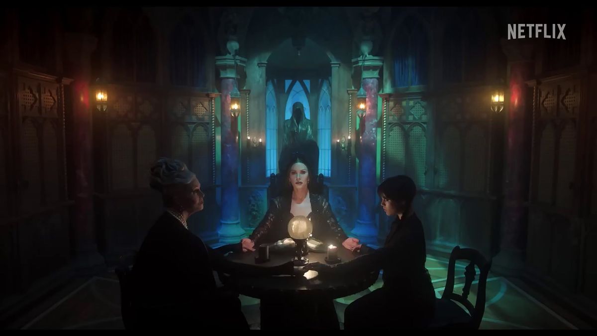 NA,   Wednesday: Season 2 Final episodes trailer. Jenna Ortega returns in 'Wednesday Season 2'. Season 1 regulars Catherine Zeta-Jones, Luis Guzmán and Isaac Ordonez will also return along with new cast members Steve Buscemi as the new principal of Nevermore Academy, alongside Thandiwe Newton, Billie Piper, Joanna Lumley, Evie Templeton, Owen Painter, Noah Taylor, Christopher Lloyd, Frances O'Connor, Haley Joel Osment, Heather Matarazzo and Joonas Suotamo       ---------

*

USA: +1 310 798 9111 / usasales@backgrid.com

*Pictures Containing Children Please Pixelate Face Prior To Publication*,Image: 1030530740, License: Rights-managed, Restrictions: RIGHTS: WORLDWIDE EXCEPT IN UNITED STATES, Model Release: no, Pictured: Catherine Zeta-Jones