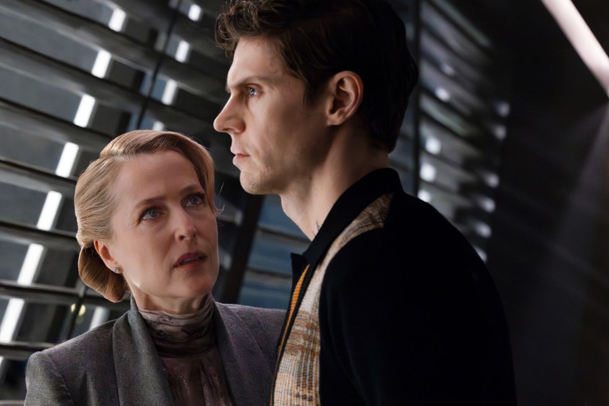 USA. Gillian Anderson and Evan Peters in (C)Walt Disney Studios new film: Tron 3 ( also known as: Tron: Ares ) (2025). 
Plot: A highly sophisticated Program, Ares, is sent from the digital world into the real world on a dangerous mission.,Image: 1026772532, License: Rights-managed, Restrictions: Supplied by Landmark Media. Editorial Only. Landmark Media is not the copyright owner of these Film or TV stills but provides a service only for recognised Media outlets., ***
HANDOUT image or SOCIAL MEDIA IMAGE or FILMSTILL for EDITORIAL USE ONLY! * Please note: Fees charged by Profimedia are for the Profimedia's services only, and do not, nor are they intended to, convey to the user any ownership of Copyright or License in the material. Profimedia does not claim any ownership including but not limited to Copyright or License in the attached material. By publishing this material you (the user) expressly agree to indemnify and to hold Profimedia and its directors, shareholders and employees harmless from any loss, claims, damages, demands, expenses (including legal fees), or any causes of action or allegation against Profimedia arising out of or connected in any way with publication of the material. Profimedia does not claim any copyright or license in the attached materials. Any downloading fees charged by Profimedia are for Profimedia's services only. * Handling Fee Only 
***, Model Release: no