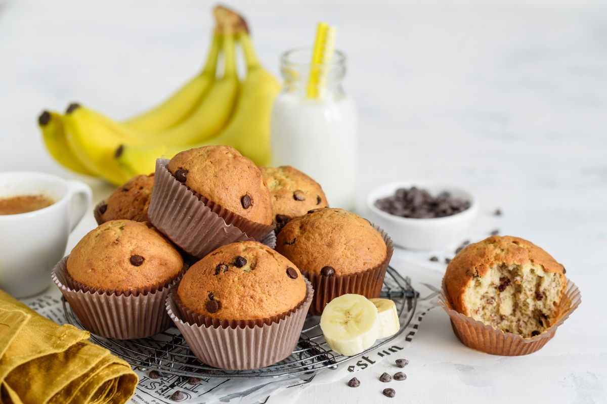 Banános muffinok csokoládé darabokkal