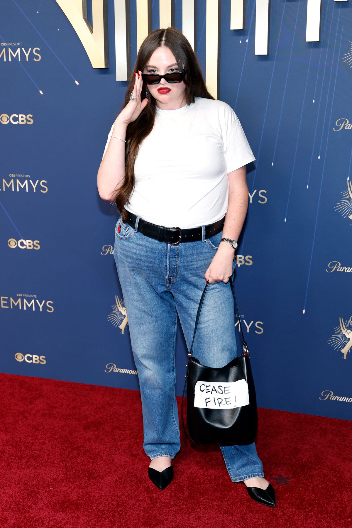 LOS ANGELES, CALIFORNIA - SEPTEMBER 14: Megan Stalter attends the 77th Primetime Emmy Awards at Peacock Theater on September 14, 2025 in Los Angeles, California. (Photo by Kevin Mazur/Getty Images)