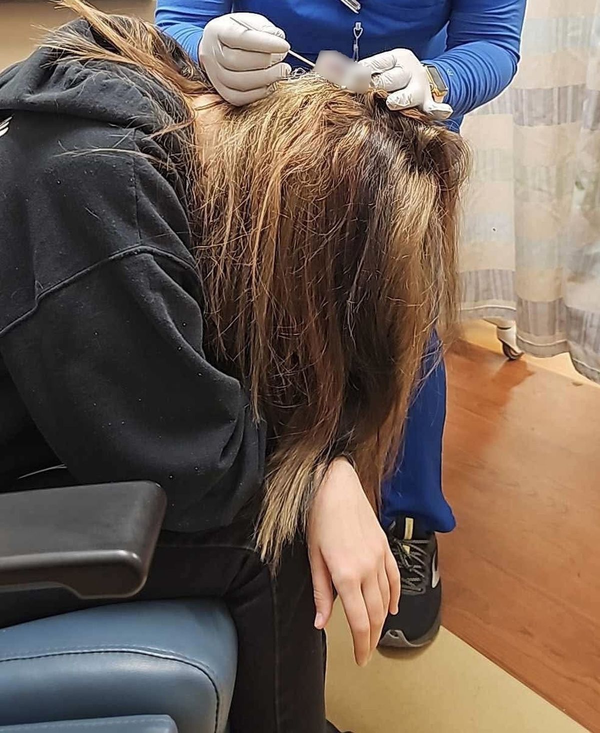 Kennedy News and Media (PIC SHOWS: KYRIE MARTIN, 18, IN HOSPITAL AFTER SUFFERING CHEMICAL BURNS) A brunette teen's bid to go blonde went horribly wrong when the dye burned a giant hole in her scalp - and claims the hairdresser still charged her. Kyrie Martin booked in to have her dark brown locks lifted to blonde on February 11th at a salon she'd visited before. The 18-year-old said she'd dyed her hair numerous times in the past four years without any issues and was excited to transform her look before attending graduation and prom. DISCLAIMER: While Kennedy News and Media uses its best endeavours to establish the copyright and authenticity of all pictures supplied, it accepts no liability for any damage, loss or legal action caused by the use of images supplied and the publication of images is solely at your discretion. SEE KENNEDY NEWS COPY - 0161 697 4266
