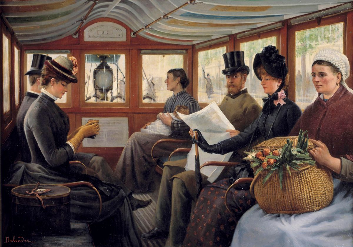On the omnibus. Passengers seated in an omnibus. Painting by Maurice Delondre (19th century) 1890. 0,66 x 0,94 m. Carnavalet Museum, Paris (Photo by Leemage/Corbis via Getty Images)
