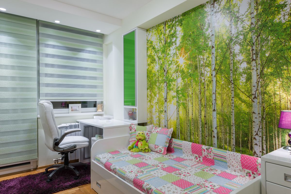Children's room with wallpaper mural photo