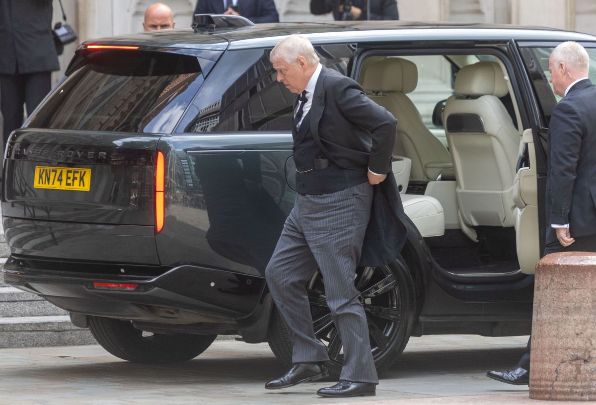 LONDON, UNITED KINGDOM - September 16:  Prince Andrew arriving for the Requiem Mass service for the Duchess of Kent, at Westminster Cathedral, in London, United Kingdom on September 16, 2025.This is the first Catholic funeral service held for a member of the royal family in modern British history. Katharine, the wife of the late Queen's cousin the Duke of Kent, converted to Catholicism in 1994. (Photo by Ilyas Tayfun Salci/Anadolu via Getty Images)