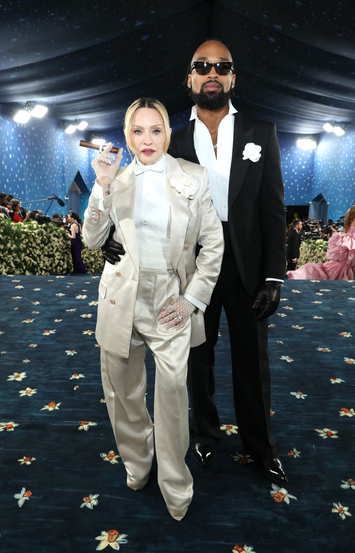 NEW YORK, NEW YORK - MAY 05: Madonna and Akeem Morris attend the 2025 Met Gala Celebrating "Superfine: Tailoring Black Style" at Metropolitan Museum of Art on May 05, 2025 in New York City. (Photo by Kevin Mazur/MG25/Getty Images for The Met Museum/Vogue)