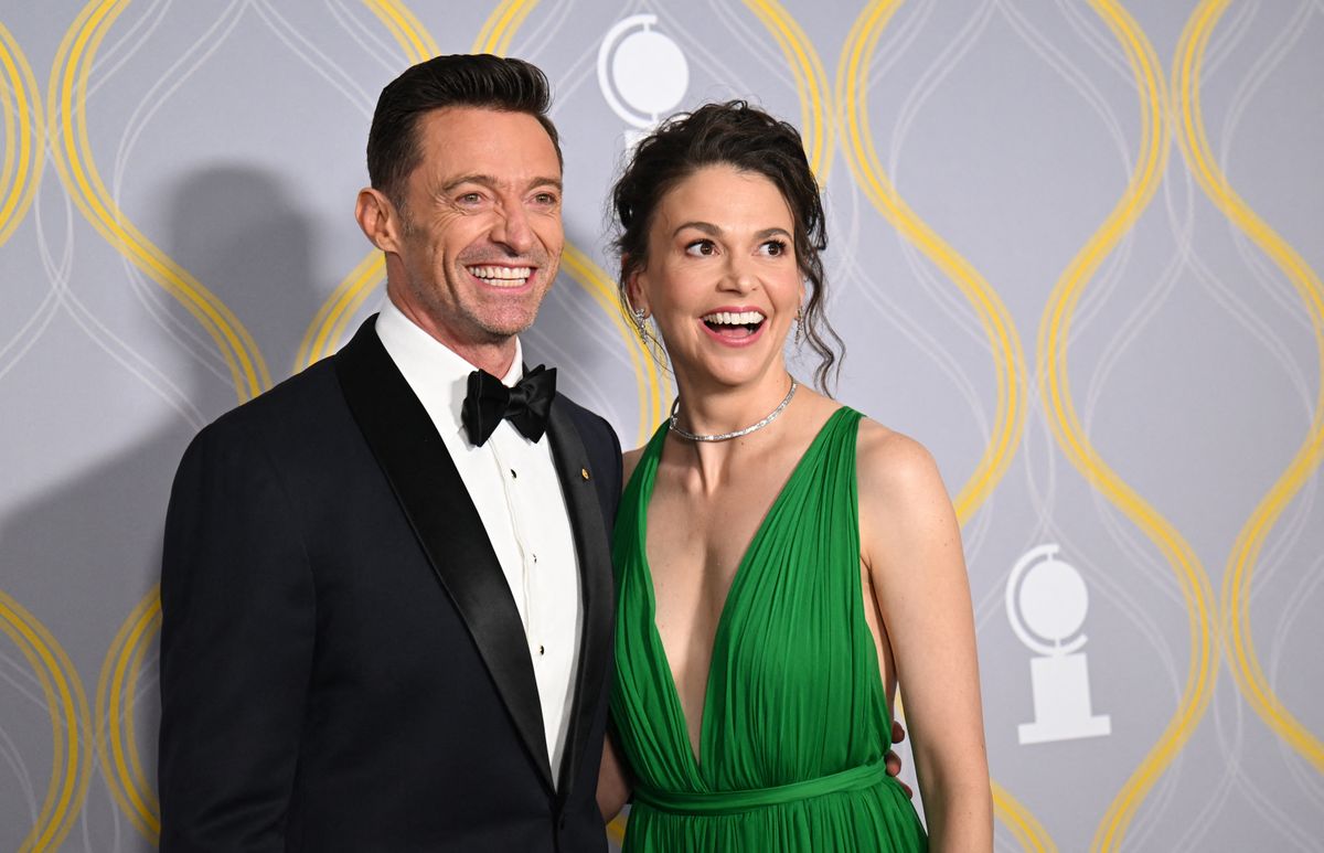 Australian actor Hugh Jackman and US actress Sutton Foster attend the 75th annual Tony awards at Radio City Music Hall on June 12, 2022 in New York city. (Photo by ANGELA WEISS / AFP)