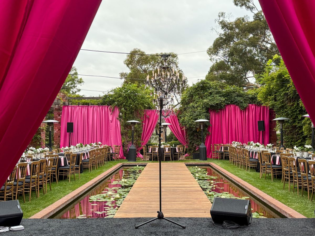 September 26, 2025, Santa Barbara, Ca, USA: The beautiful, elegant and expensive El Encanto Hotel, on the Rivera Hillside of Santa Barbara, CA, the day the Gomez wedding party is staying here. This area in pink is prepared for a Breast Cancer Awareness event. (Credit Image: © Amy Katz/ZUMA Press Wire)